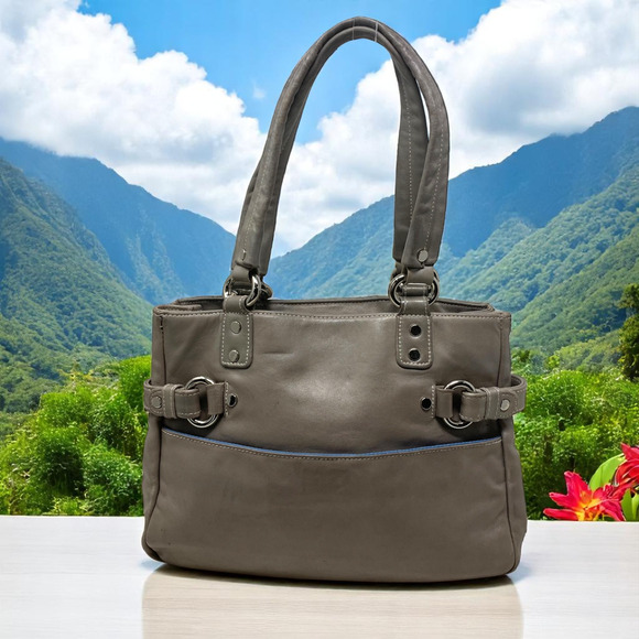 Vintage Y2K Perlina Greige Calf Leather Small Mini Satchel Top Handle Purse Bag - Picture 1 of 11